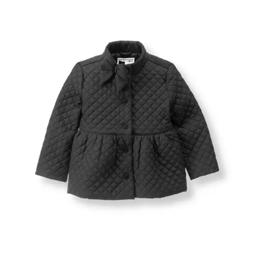 Janie and Jack Black Quilted Coat with Bow Size 3-4Y